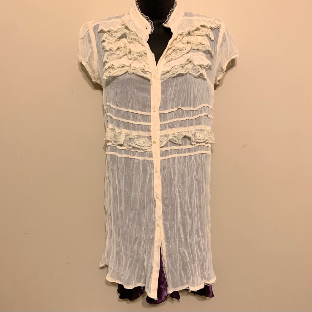 Cream Lace Frilly Tunic Blouse